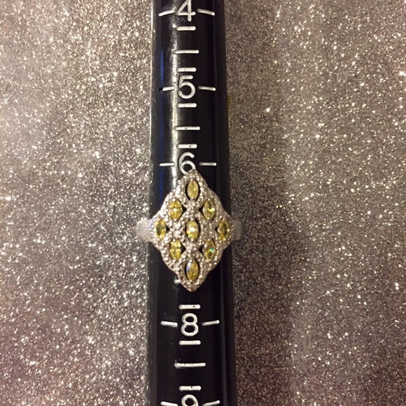 Yellow Sapphire CZ Platinum Plated Ring. - Picture 5 of 8